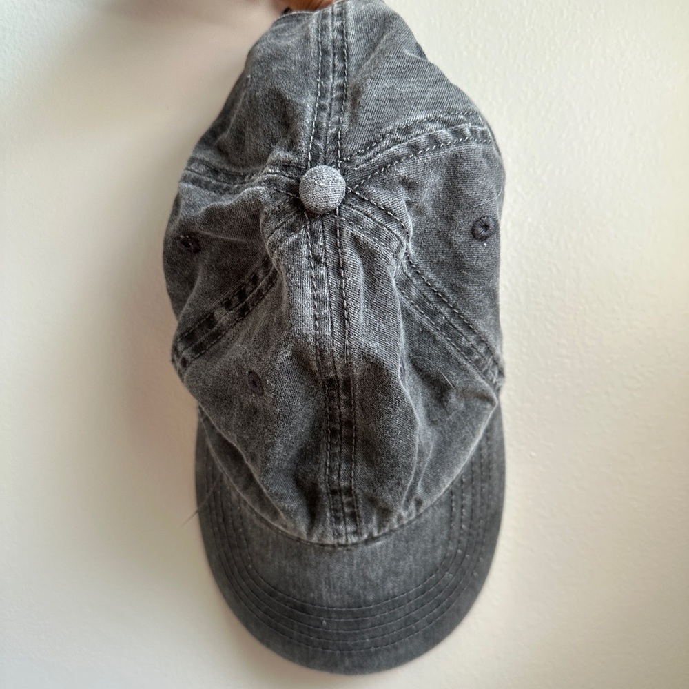 grey black denim raw hem hat